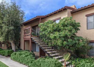 exterior stairway at ballantyne villas with landscape