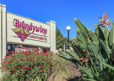 front entrance and sign of Brandywine apartments