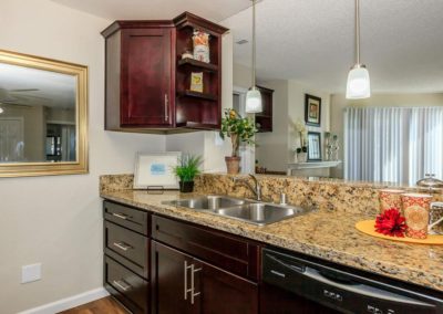 kitchen sink and counter at arezzo apartments