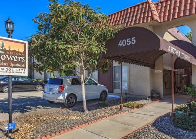 front sign and entrance at arizona towers