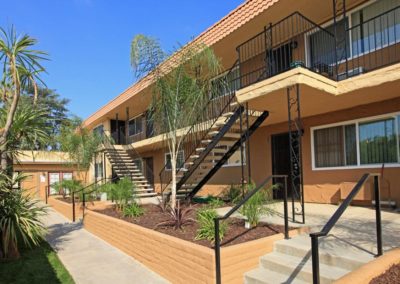 exterior patio and stairway to second floor at maple view