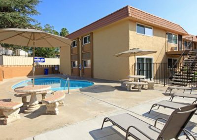 gated pool area at maple view apartments