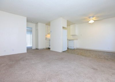 living area with kitchen at the pines