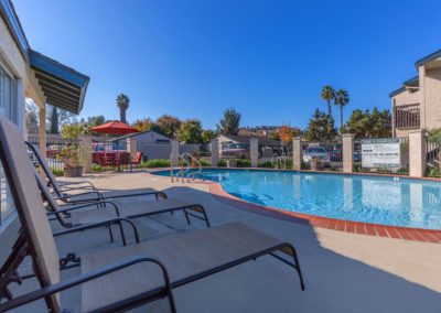 pool deck at the pines apartments