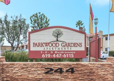 front sign at parkwood gardens apartments