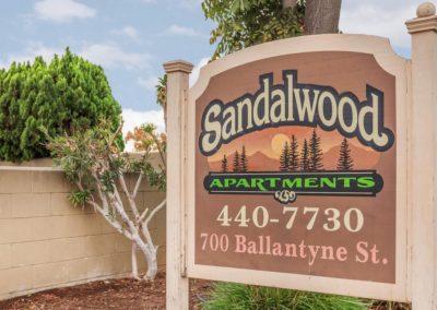 front entrance sign at sandalwood apartments