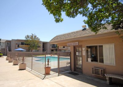 exterior of leasing office and pool at shady terrace