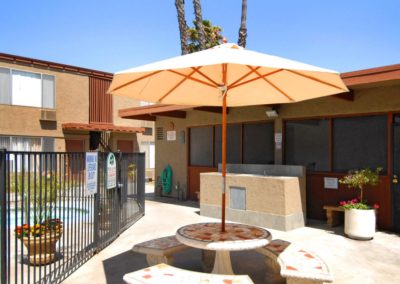 gated pool area and lounge at greentree apartments