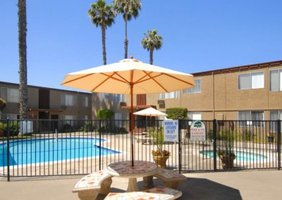 gated pool area at greentree apartments