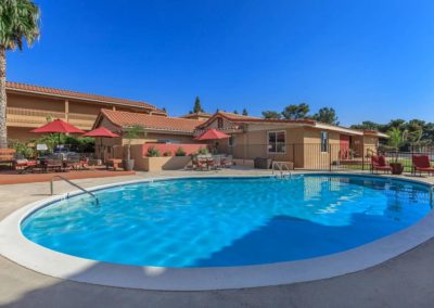 gated pool area and seating at lake meadows