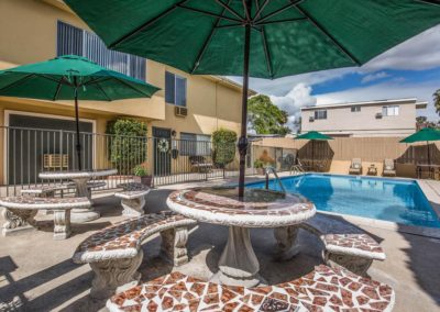 gated pool area at parks avenue with seating